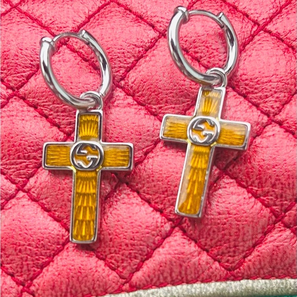 Gorgeous Gucci Patterned GG Cross Hoop dangle earrings - Picture 7 of 7